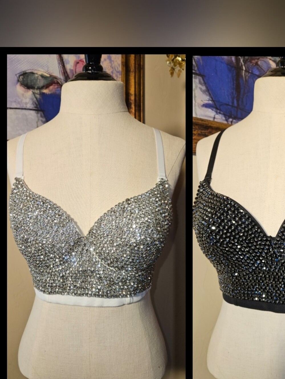 Embellished Rhinestone Bralette - Silver/ Black